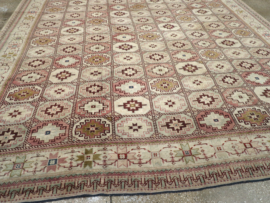 Tribal Turkoman Inspired Vintage Turkish Oushak Room Size Carpet, No.31281 - Gsblank