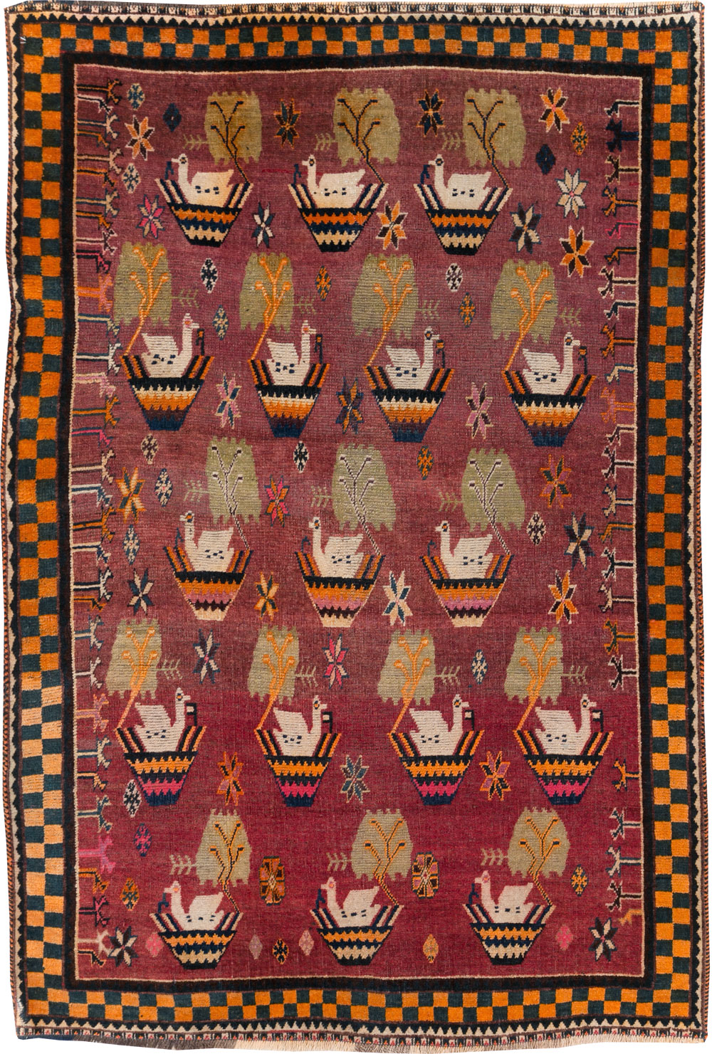 Vintage Persian Pictorial Gabbeh Accent Rug, No.31316 - Gsblank