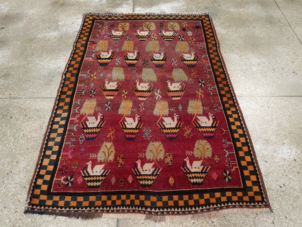 Vintage Persian Pictorial Gabbeh Accent Rug, No.31316 - Gsblank
