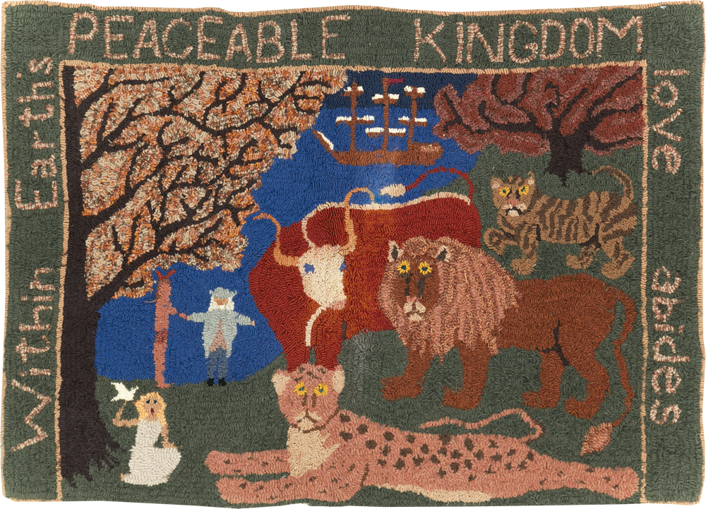 Vintage American Hooked Pictorial Throw Rug, No.31318 - Gsblank