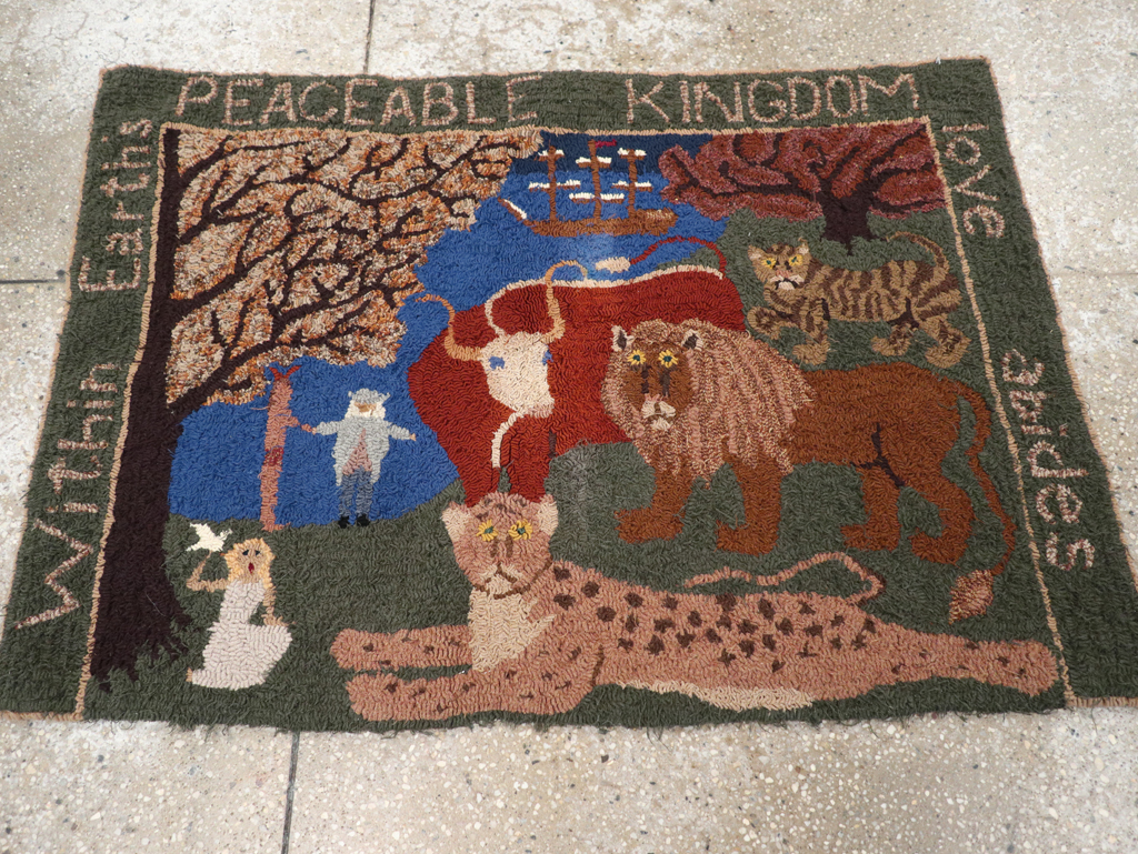 Vintage American Hooked Pictorial Throw Rug, No.31318 - Gsblank