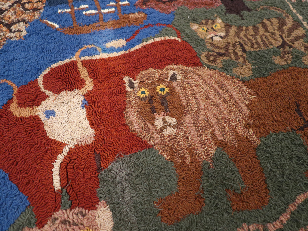 Vintage American Hooked Pictorial Throw Rug, No.31318 - Gsblank