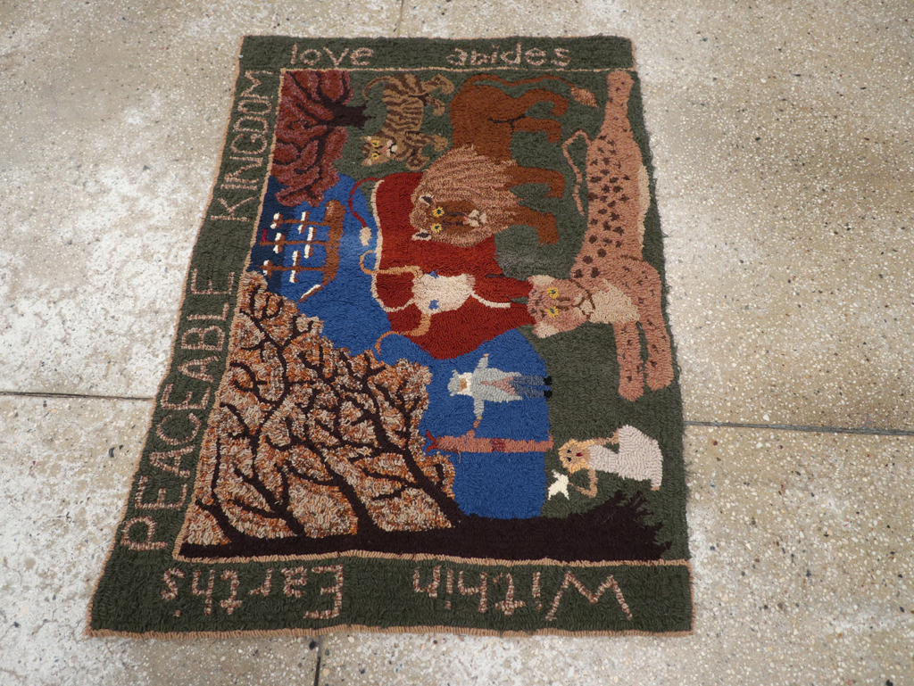 Vintage American Hooked Pictorial Throw Rug, No.31318 - Gsblank