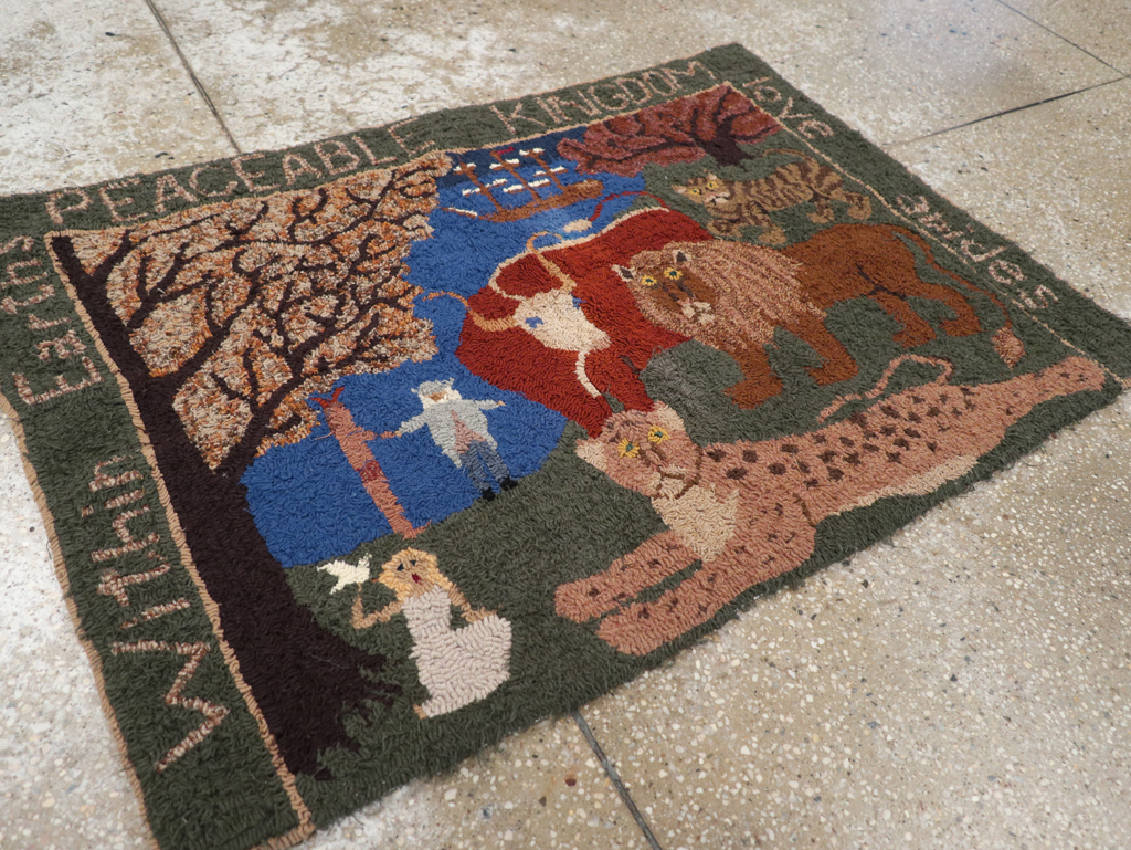 Vintage American Hooked Pictorial Throw Rug, No.31318 - Gsblank