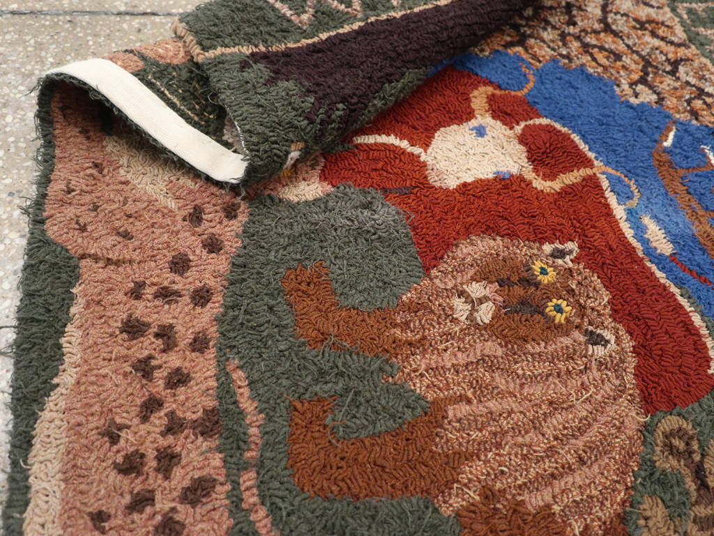 Vintage American Hooked Pictorial Throw Rug, No.31318 - Gsblank