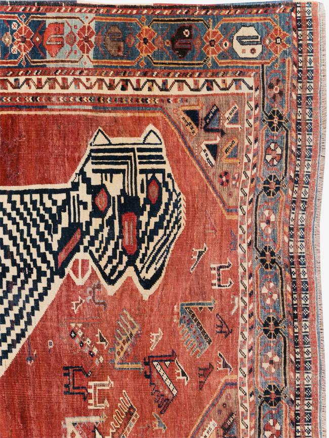 Antique Persian Qashqai Pictorial Accent Rug, No.31320 - Gsblank