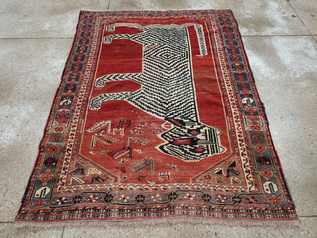 Antique Persian Qashqai Pictorial Accent Rug, No.31320 - Gsblank