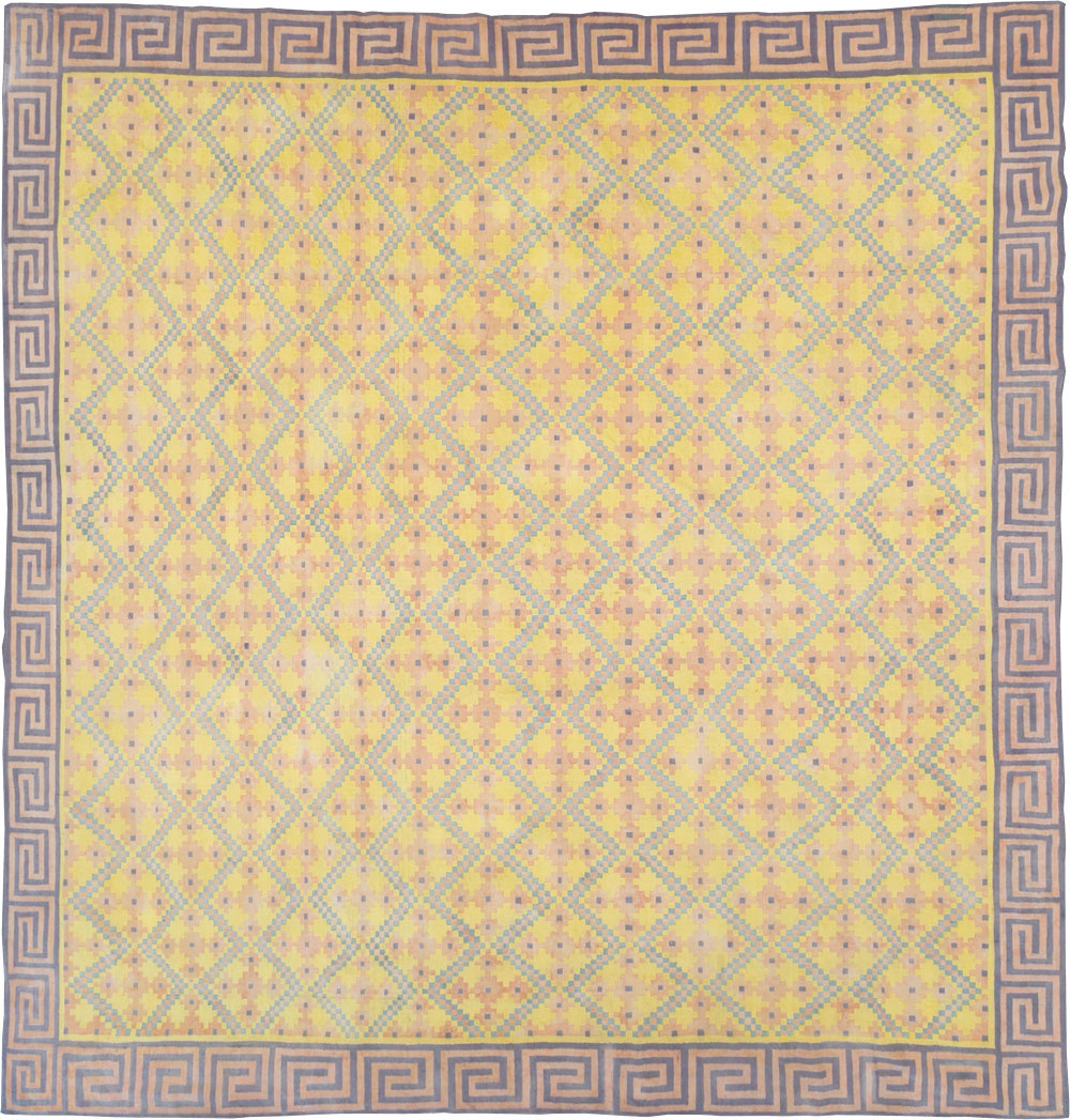 Vintage Indian Dhurrie Square Room Size Flatweave Carpet, No.31322 - Gsblank