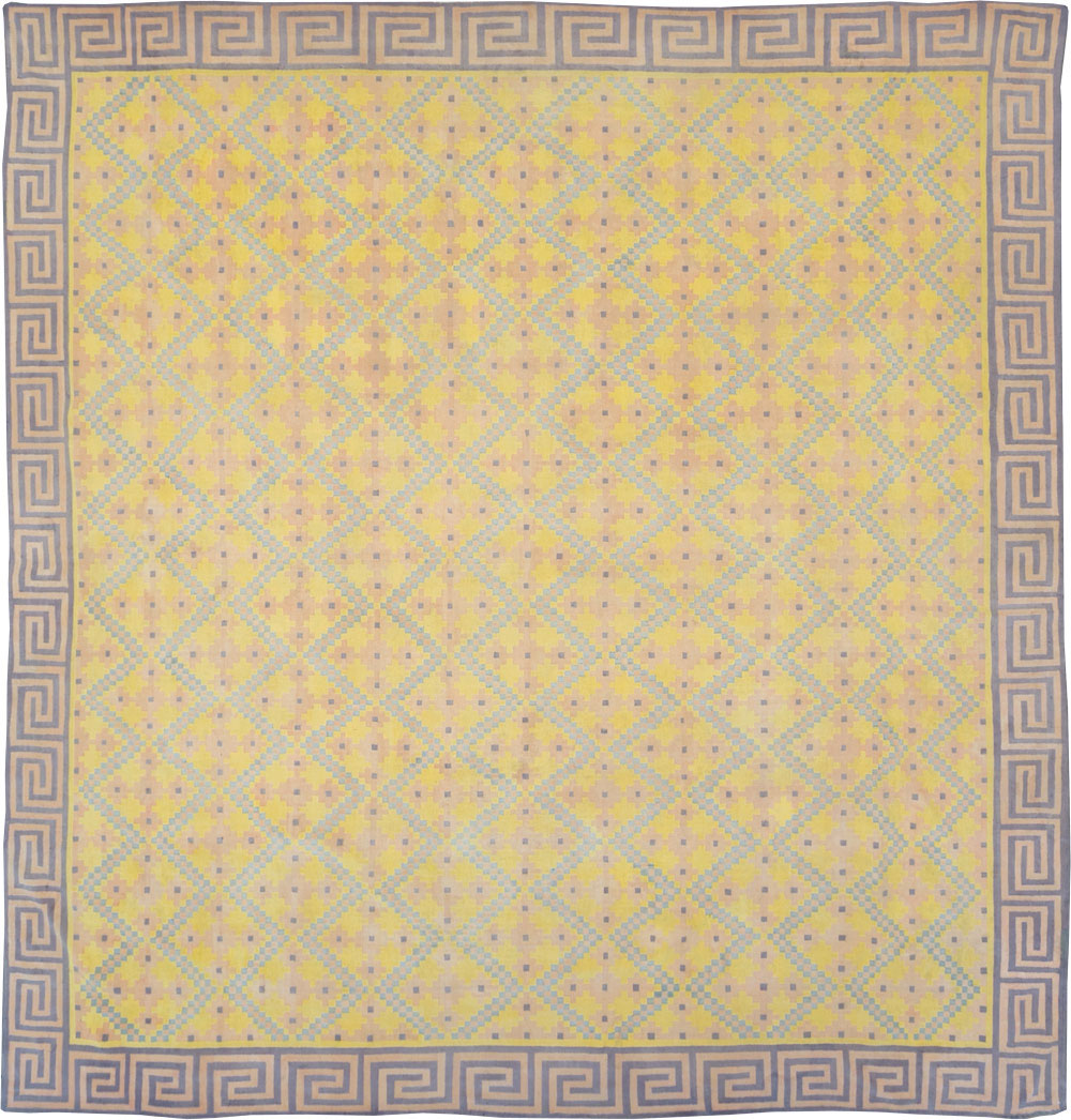 Vintage Indian Dhurrie Square Room Size Flatweave Carpet, No.31323 - Gsblank