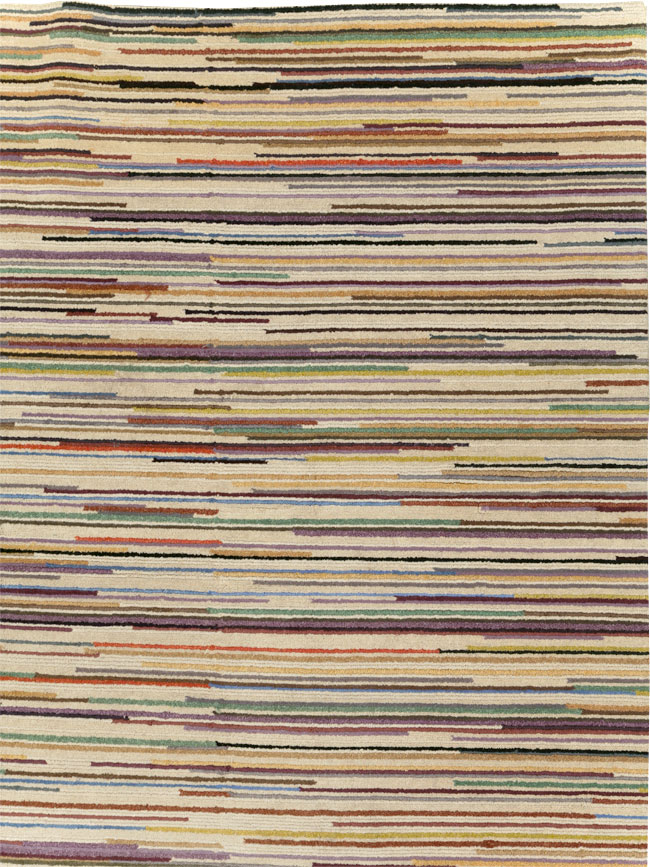 Contemporary Turkish Striped Room Size Carpet, No.31335 - Gsblank