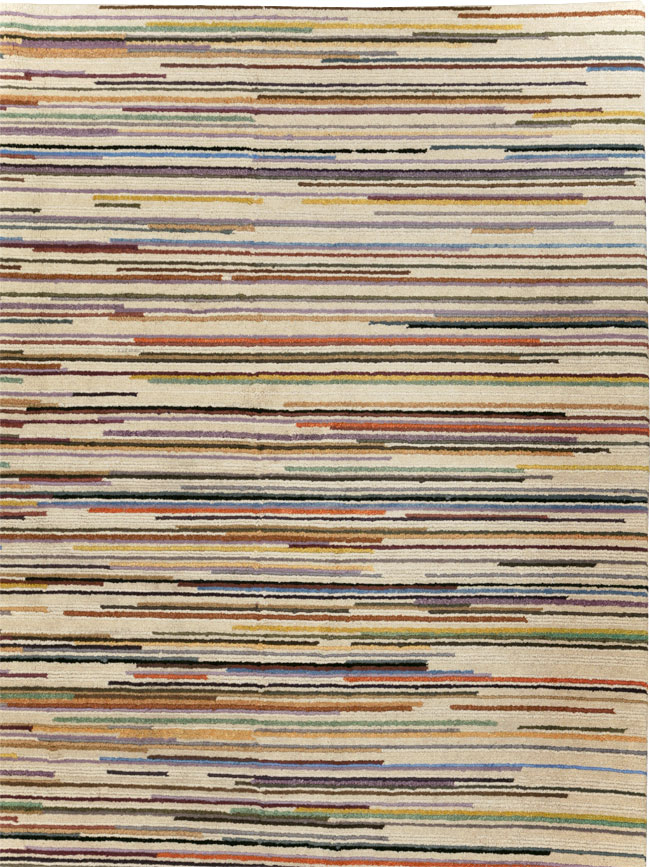 Contemporary Turkish Striped Room Size Carpet, No.31335 - Gsblank