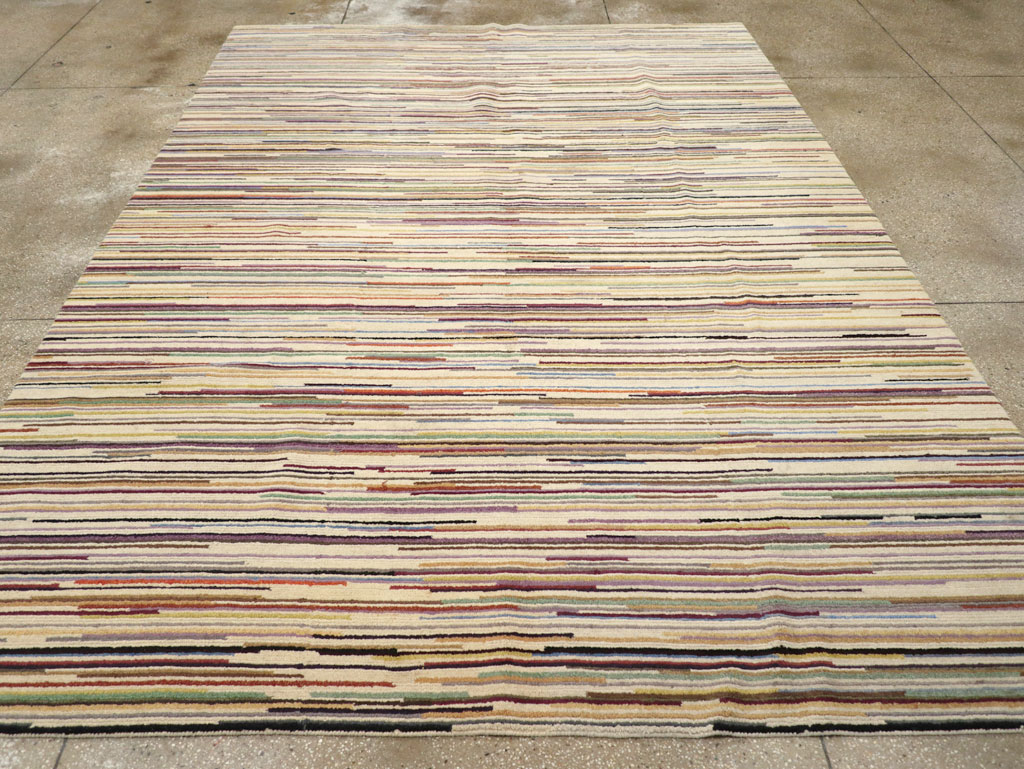 Contemporary Turkish Striped Room Size Carpet, No.31335 - Gsblank