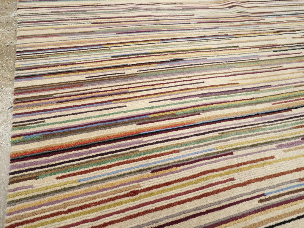 Contemporary Turkish Striped Room Size Carpet, No.31335 - Gsblank