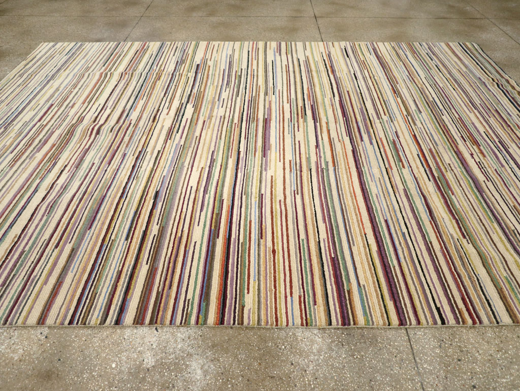 Contemporary Turkish Striped Room Size Carpet, No.31335 - Gsblank