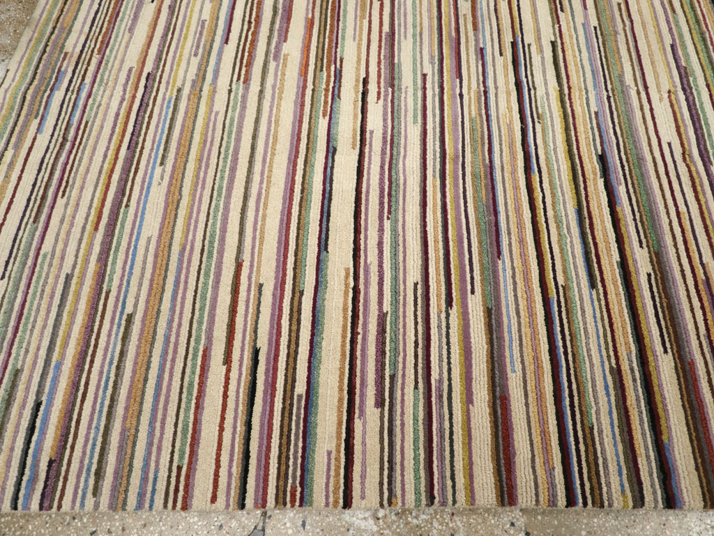 Contemporary Turkish Striped Room Size Carpet, No.31335 - Gsblank