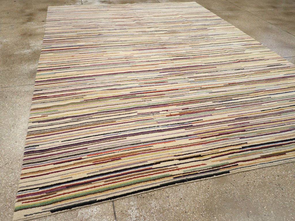 Contemporary Turkish Striped Room Size Carpet, No.31335 - Gsblank