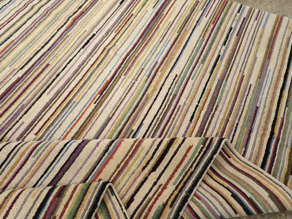 Contemporary Turkish Striped Room Size Carpet, No.31335 - Gsblank