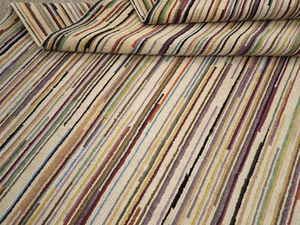 Contemporary Turkish Striped Room Size Carpet, No.31335 - Gsblank