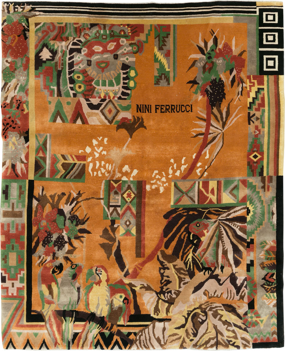 Vintage Tibetan Art Deco Carpet by Nini Ferrucci, No.31340 - Gsblank