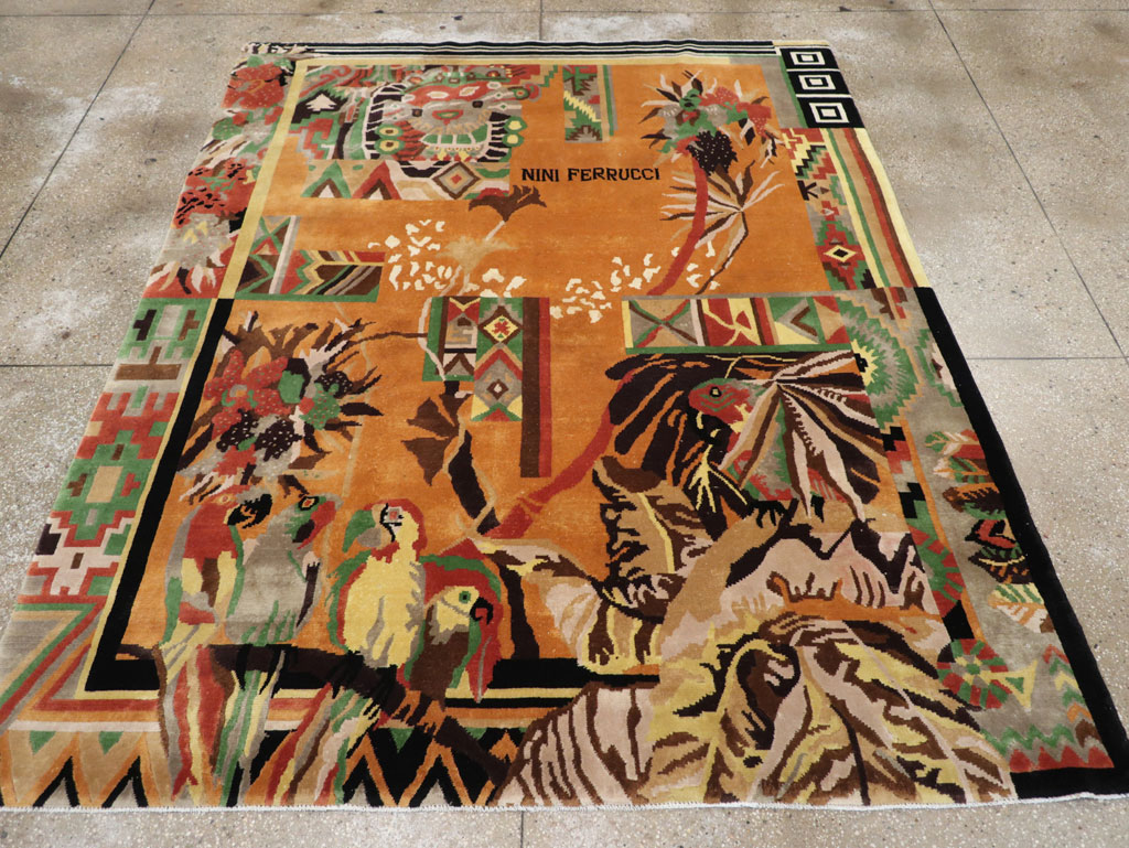 Vintage Tibetan Art Deco Carpet by Nini Ferrucci, No.31340 - Gsblank