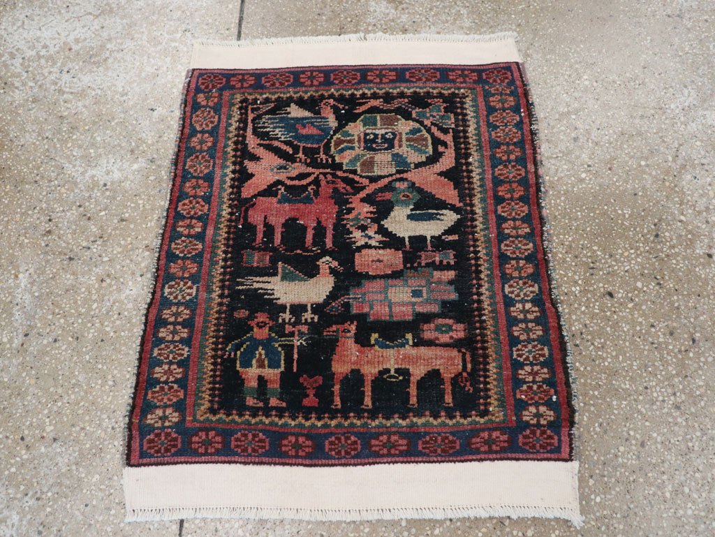 Antique Persian Kurdish Pictorial Throw Rug, No.31345 - Gsblank
