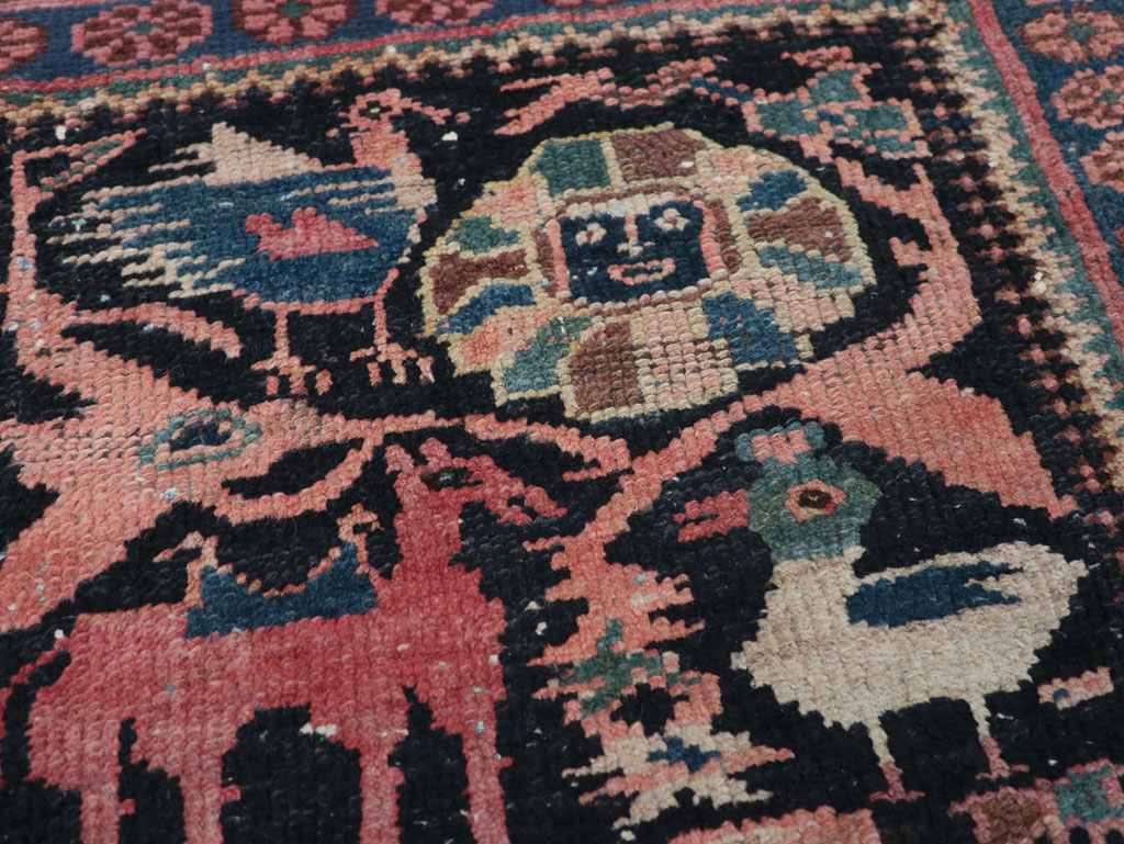 Antique Persian Kurdish Pictorial Throw Rug, No.31345 - Gsblank