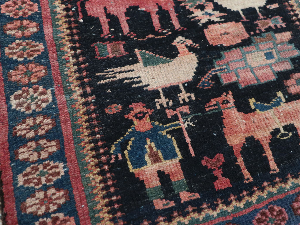 Antique Persian Kurdish Pictorial Throw Rug, No.31345 - Gsblank