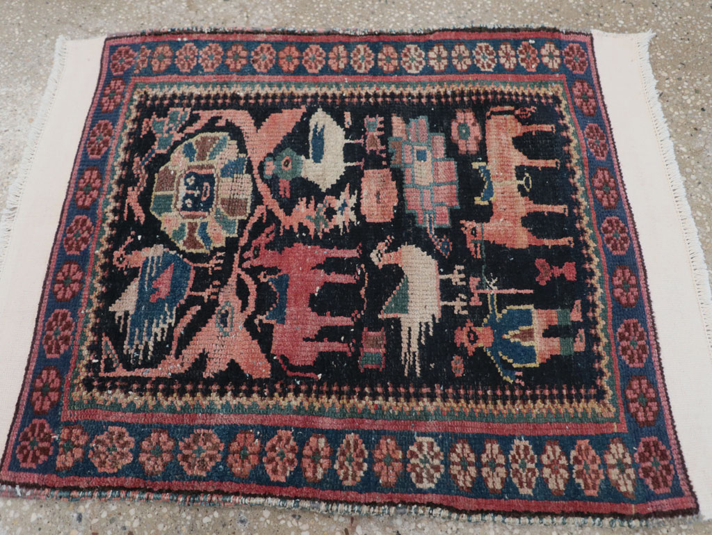 Antique Persian Kurdish Pictorial Throw Rug, No.31345 - Gsblank