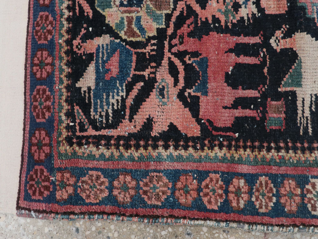 Antique Persian Kurdish Pictorial Throw Rug, No.31345 - Gsblank