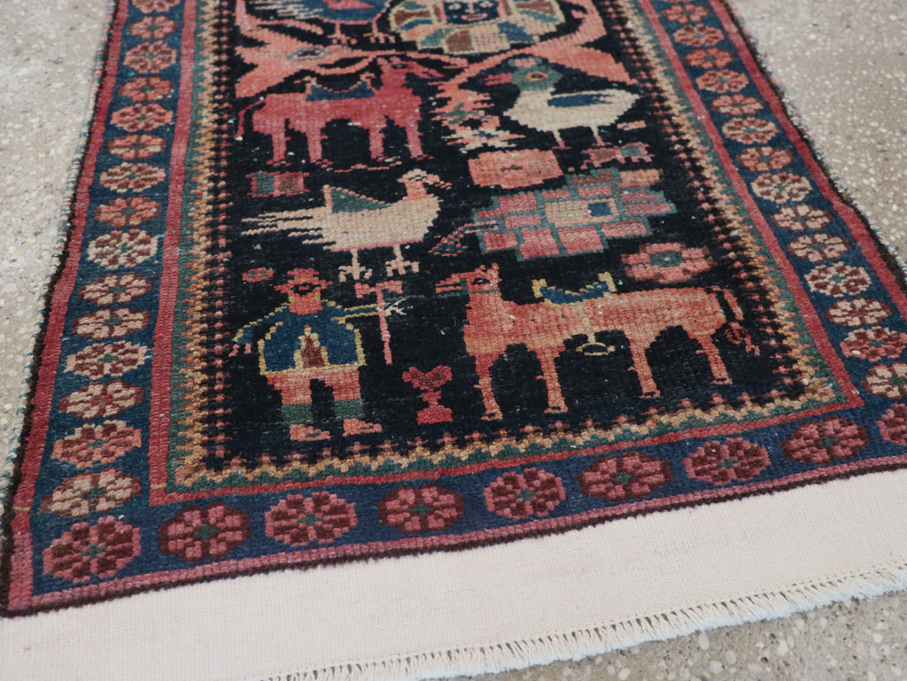 Antique Persian Kurdish Pictorial Throw Rug, No.31345 - Gsblank