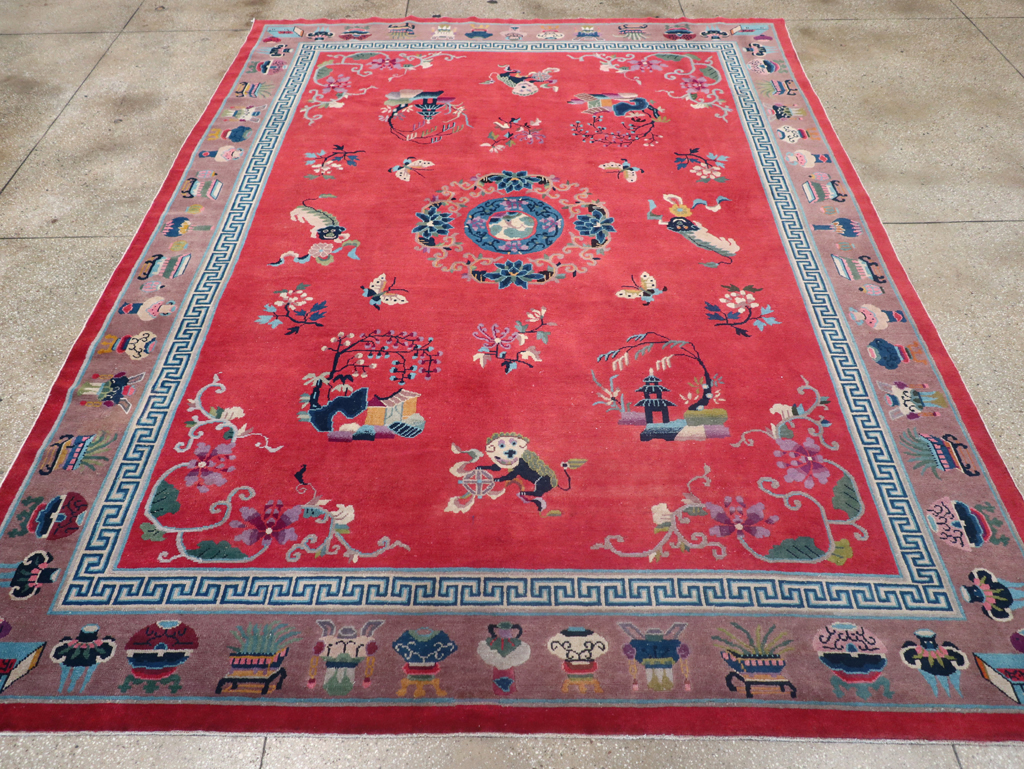 Vintage Chinese Art Deco Pictorial Room Size Carpet, No.31359 - Gsblank