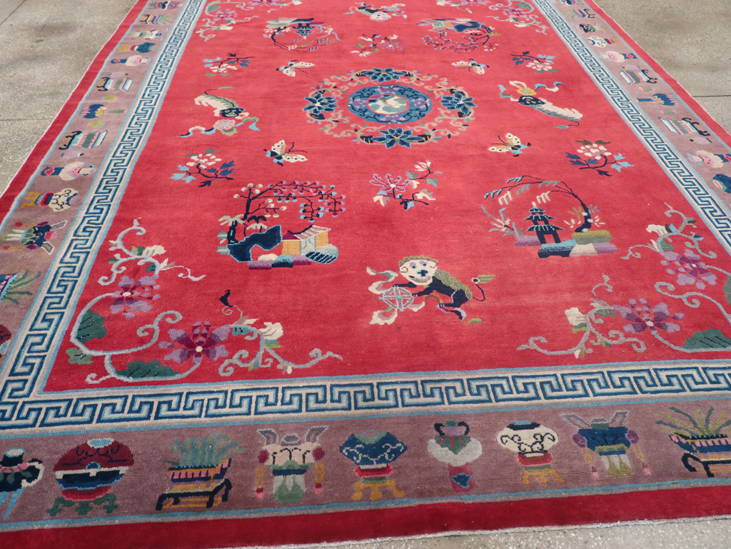 Vintage Chinese Art Deco Pictorial Room Size Carpet, No.31359 - Gsblank