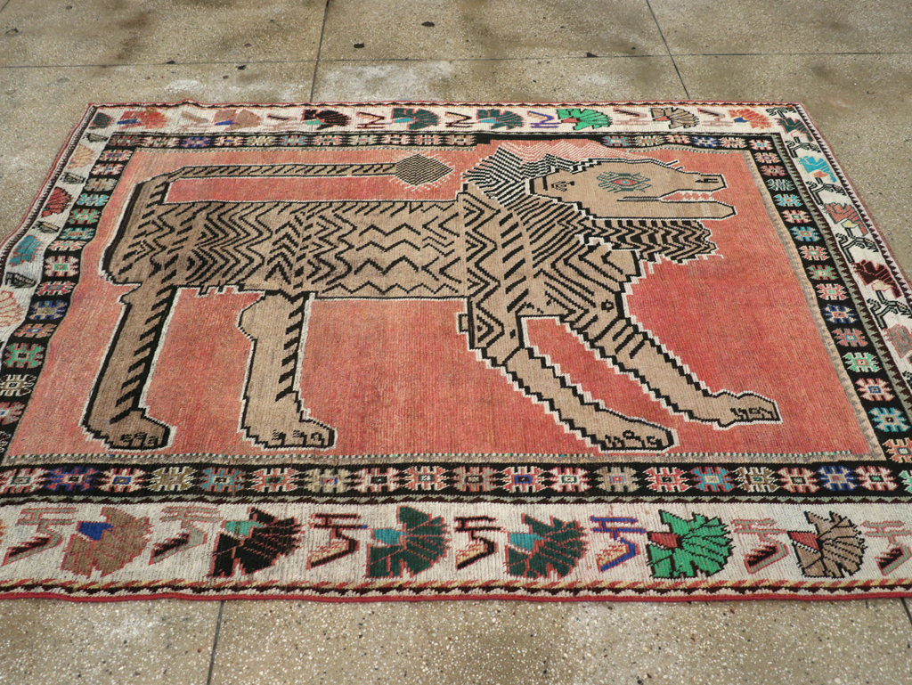 Vintage Persian Pictorial Gabbeh Accent Carpet, No.31410 - Gsblank