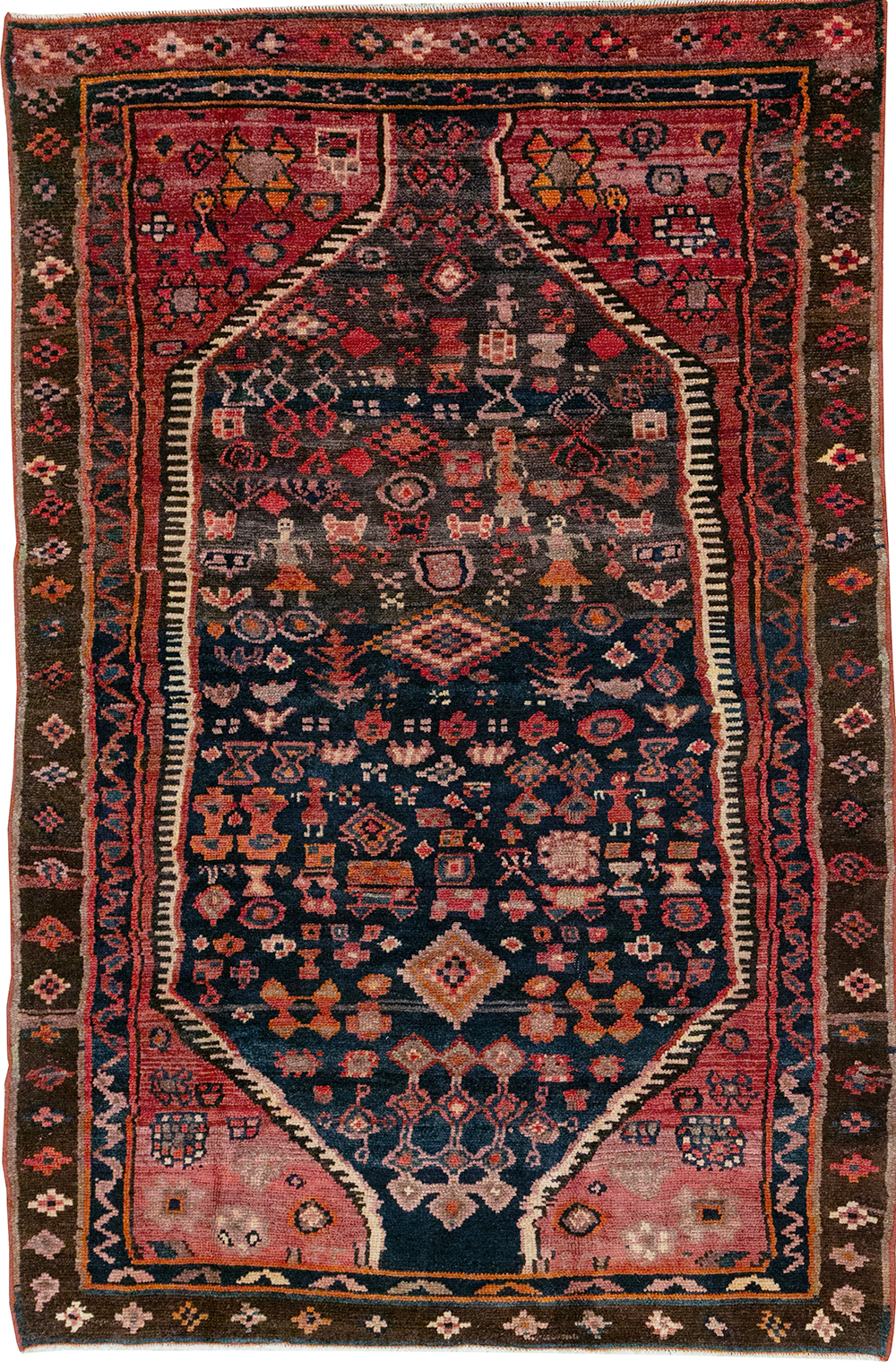 Vintage Persian Hamadan Pictorial Accent Rug, No.31413 - Gsblank