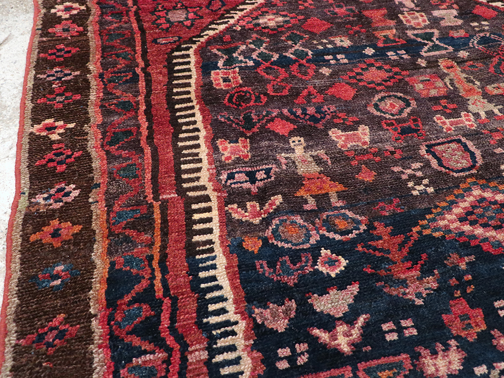 Vintage Persian Hamadan Pictorial Accent Rug, No.31413 - Gsblank