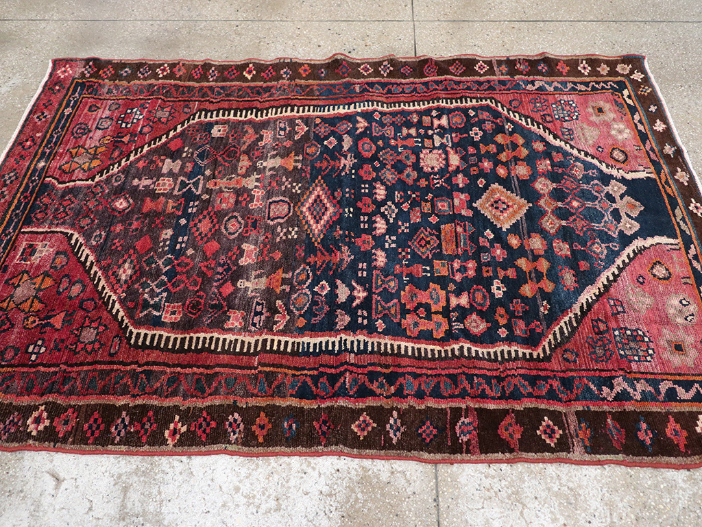 Vintage Persian Hamadan Pictorial Accent Rug, No.31413 - Gsblank