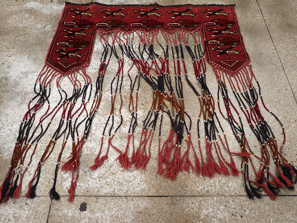 Vintage Central Asian Turkoman War Rug Style Door Hanging, No.31417 - Gsblank