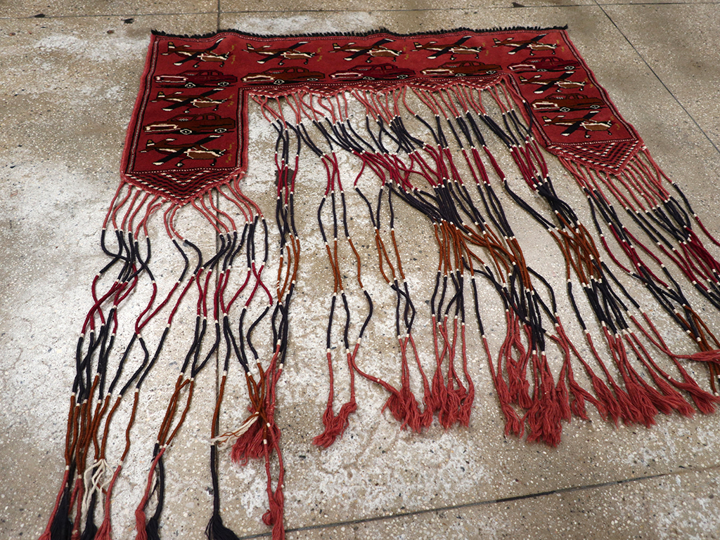 Vintage Central Asian Turkoman War Rug Style Door Hanging, No.31417 - Gsblank