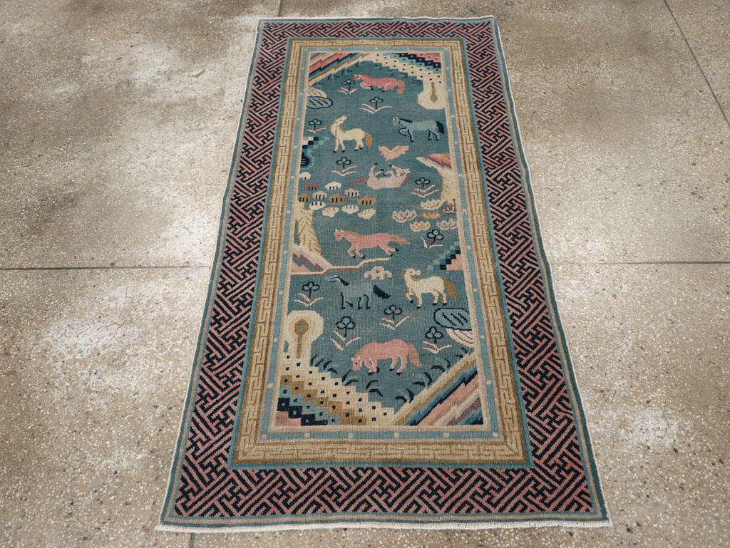 Antique Chinese Pictorial Throw Rug, No.31445 - Gsblank