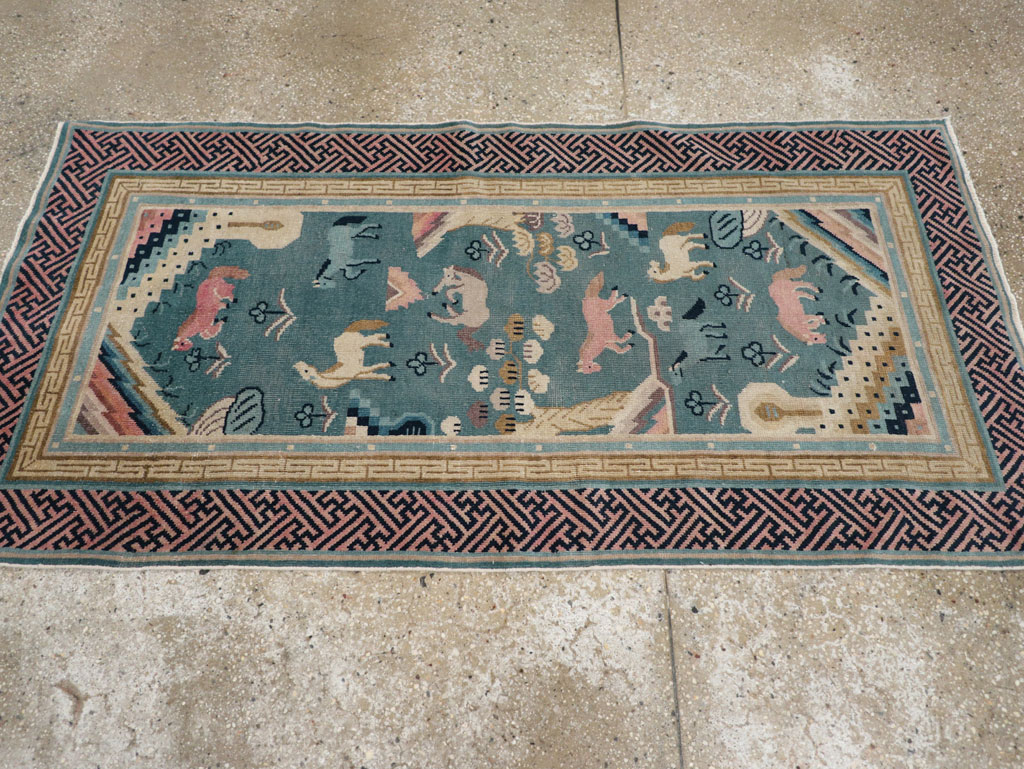 Antique Chinese Pictorial Throw Rug, No.31445 - Gsblank