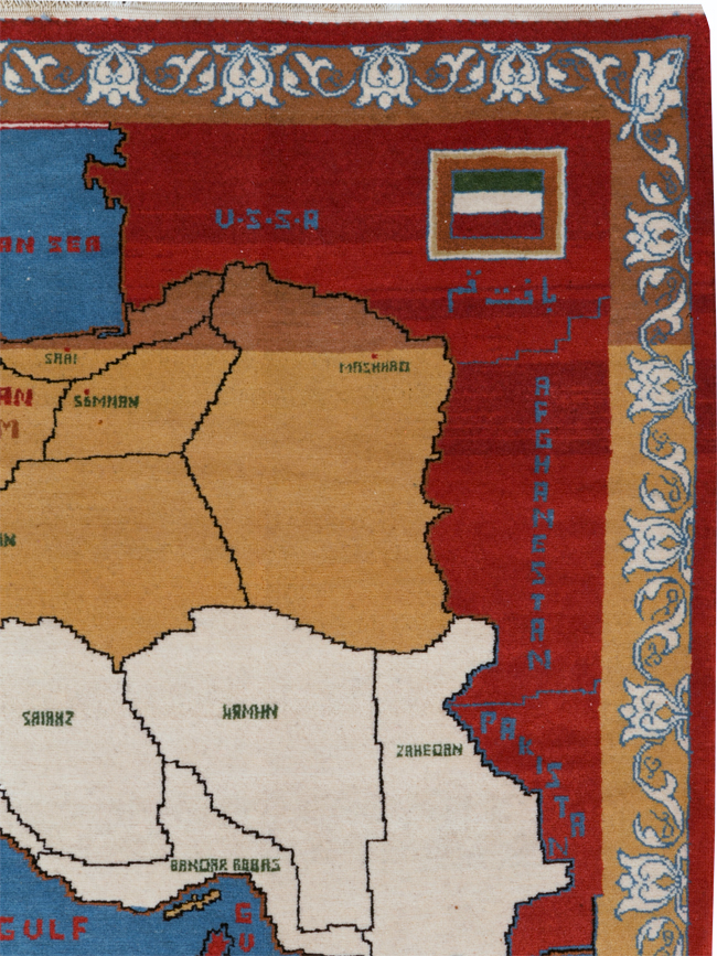 Vintage Persian Tabriz Pictorial Map Rug, No.31466 - Gsblank