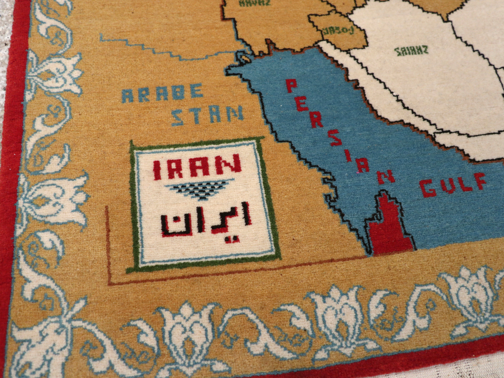 Vintage Persian Tabriz Pictorial Map Rug, No.31466 - Gsblank