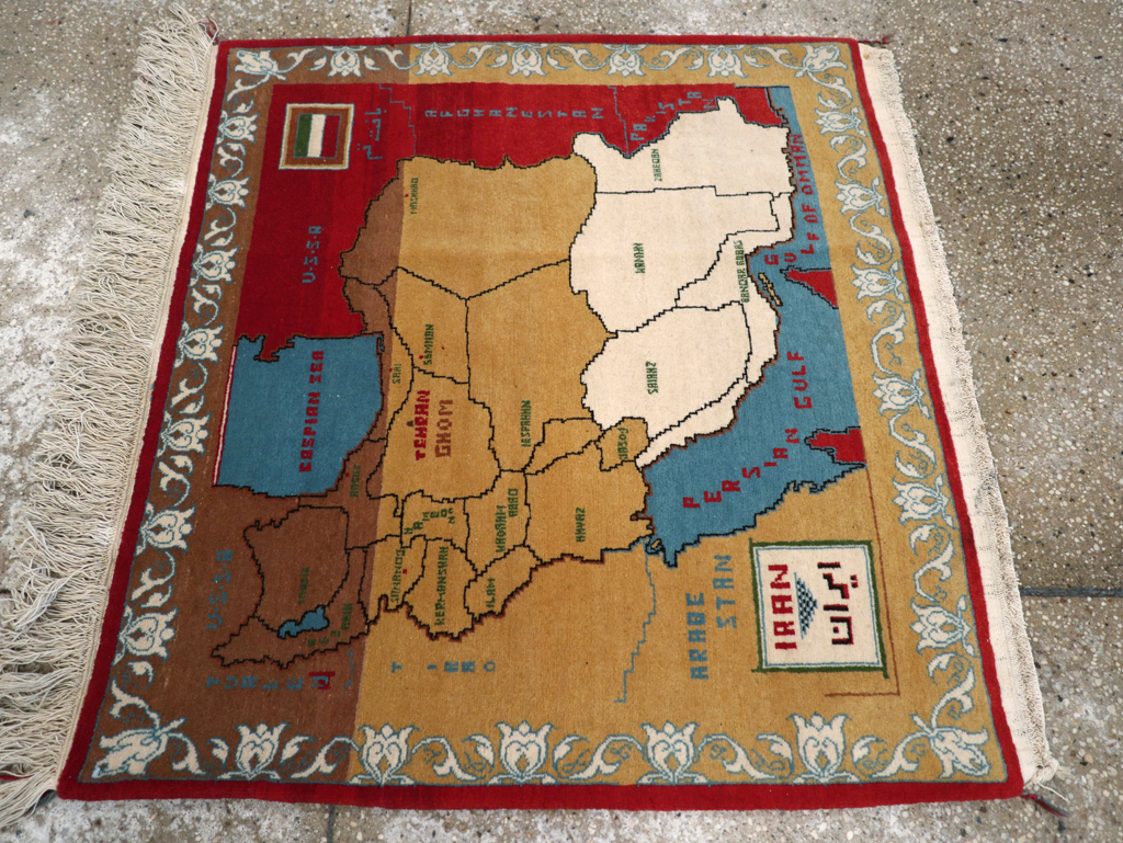 Vintage Persian Tabriz Pictorial Map Rug, No.31466 - Gsblank