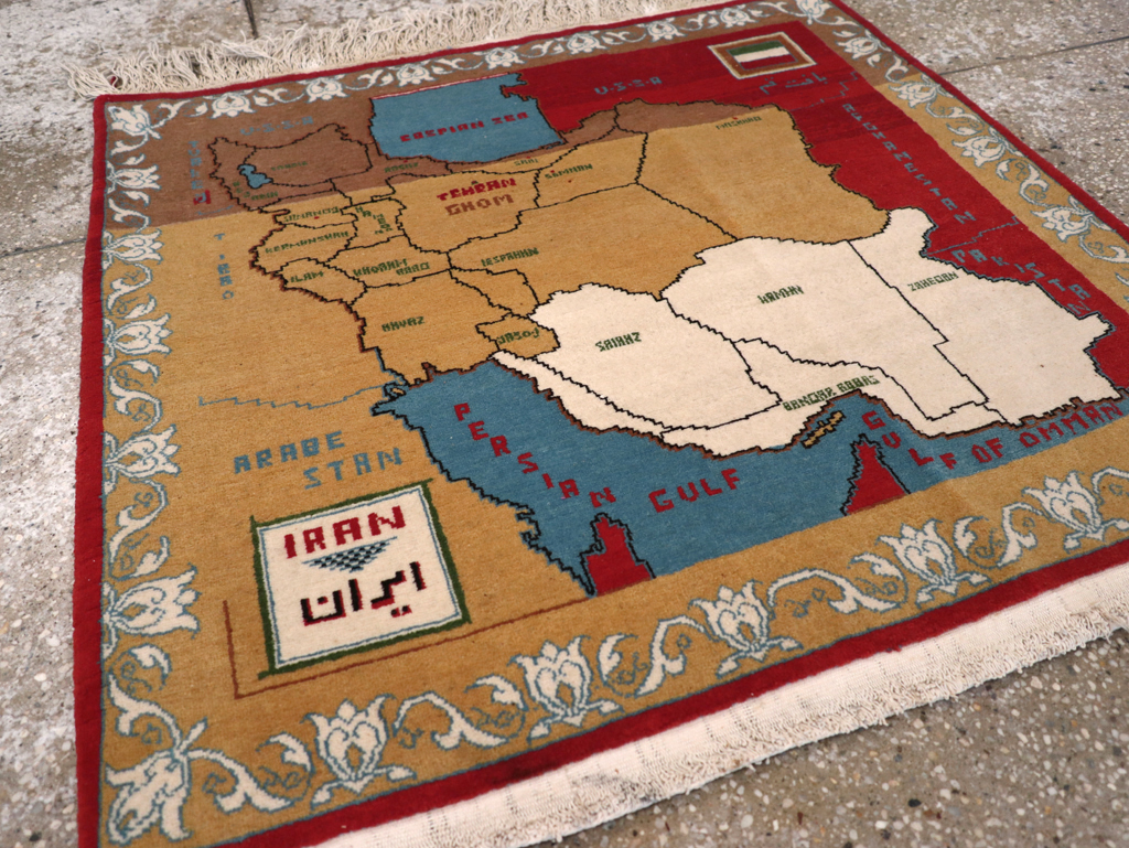 Vintage Persian Tabriz Pictorial Map Rug, No.31466 - Gsblank