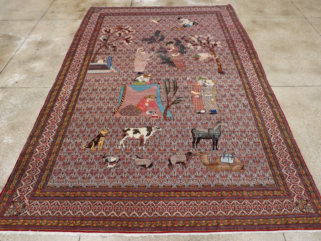 Antique Persian Tabriz Pictorial Room Size Carpet, No.31468 - Gsblank