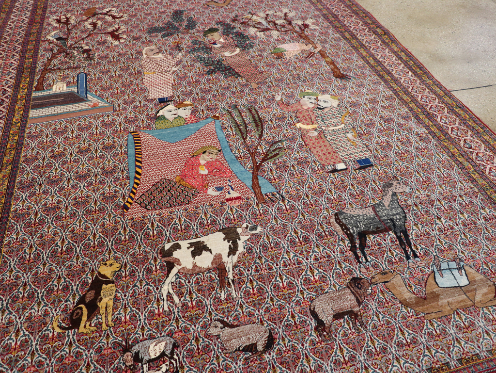 Antique Persian Tabriz Pictorial Room Size Carpet, No.31468 - Gsblank