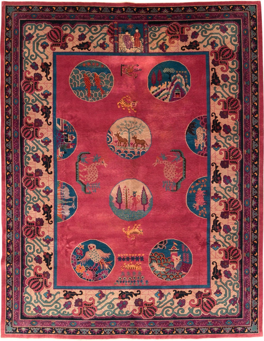 Vintage Chinese Pictorial Art Deco Room Size Carpet, No.31475 - Gsblank