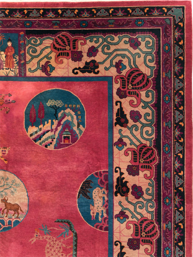 Vintage Chinese Pictorial Art Deco Room Size Carpet, No.31475 - Gsblank