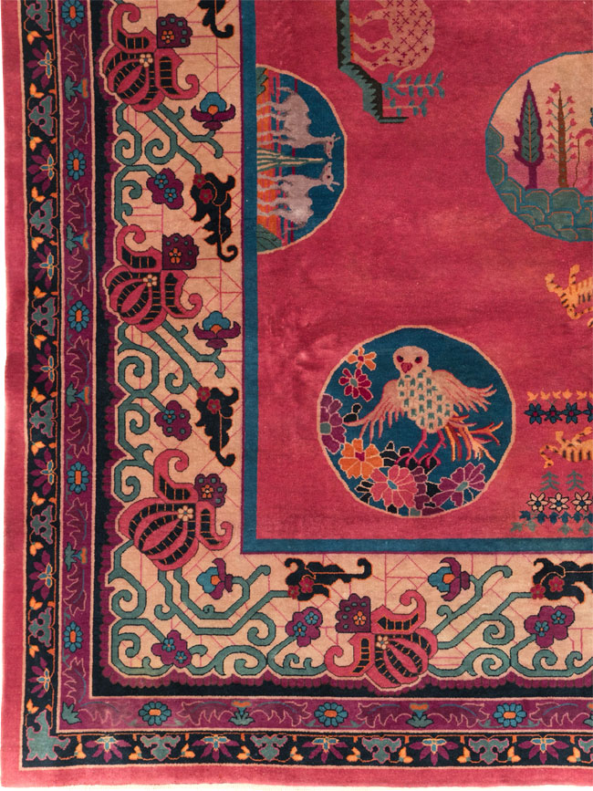 Vintage Chinese Pictorial Art Deco Room Size Carpet, No.31475 - Gsblank