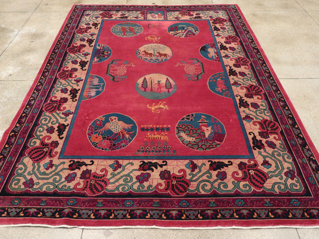 Vintage Chinese Pictorial Art Deco Room Size Carpet, No.31475 - Gsblank